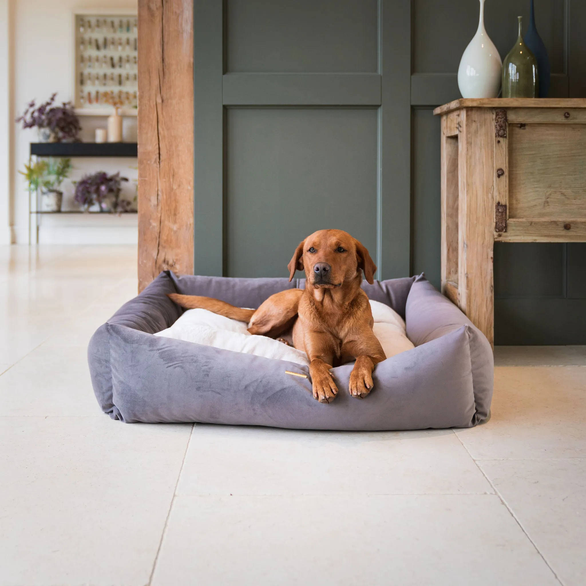 Box Bed In Silt Velvet by Lords & Labradors