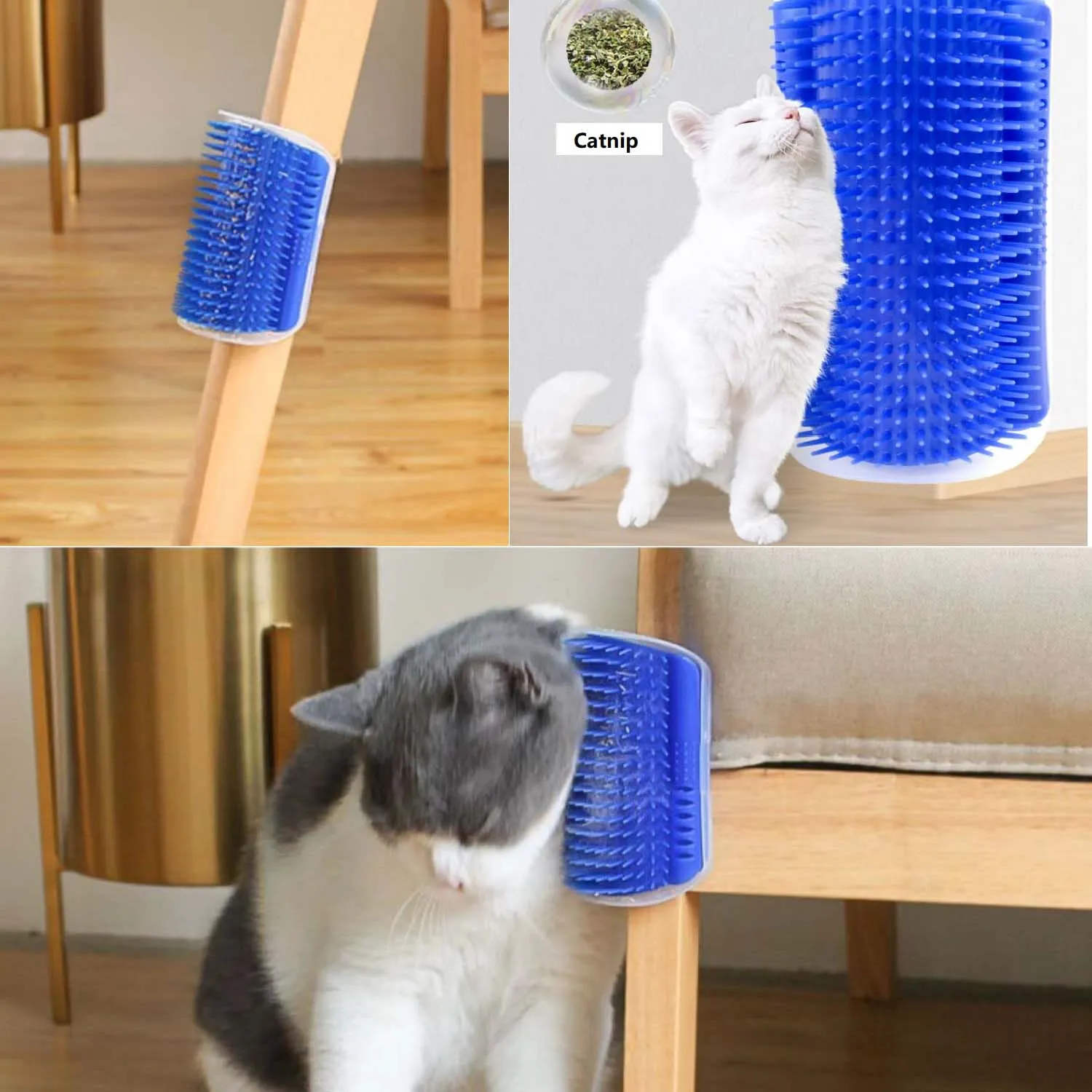 Cat Self Groomer Brush, Wall Corner Scratcher Blue, 70g