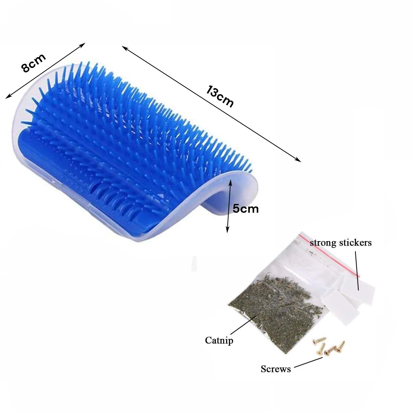 Cat Self Groomer Brush, Wall Corner Scratcher Blue, 70g