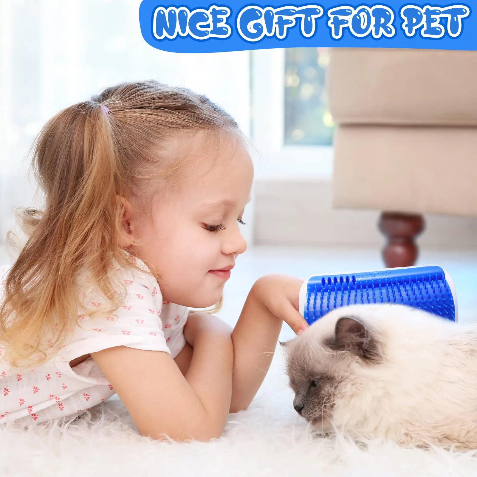 Cat Self Groomer Brush, Wall Corner Scratcher Blue, 70g