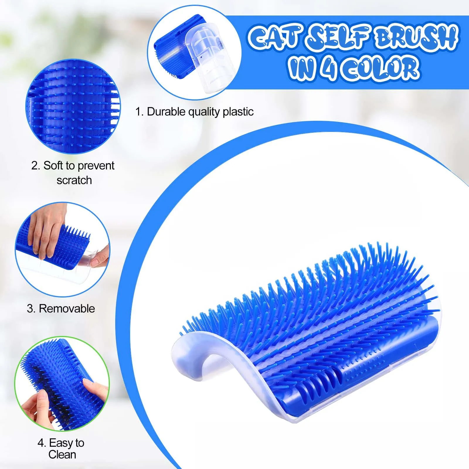 Cat Self Groomer Brush, Wall Corner Scratcher Blue, 70g