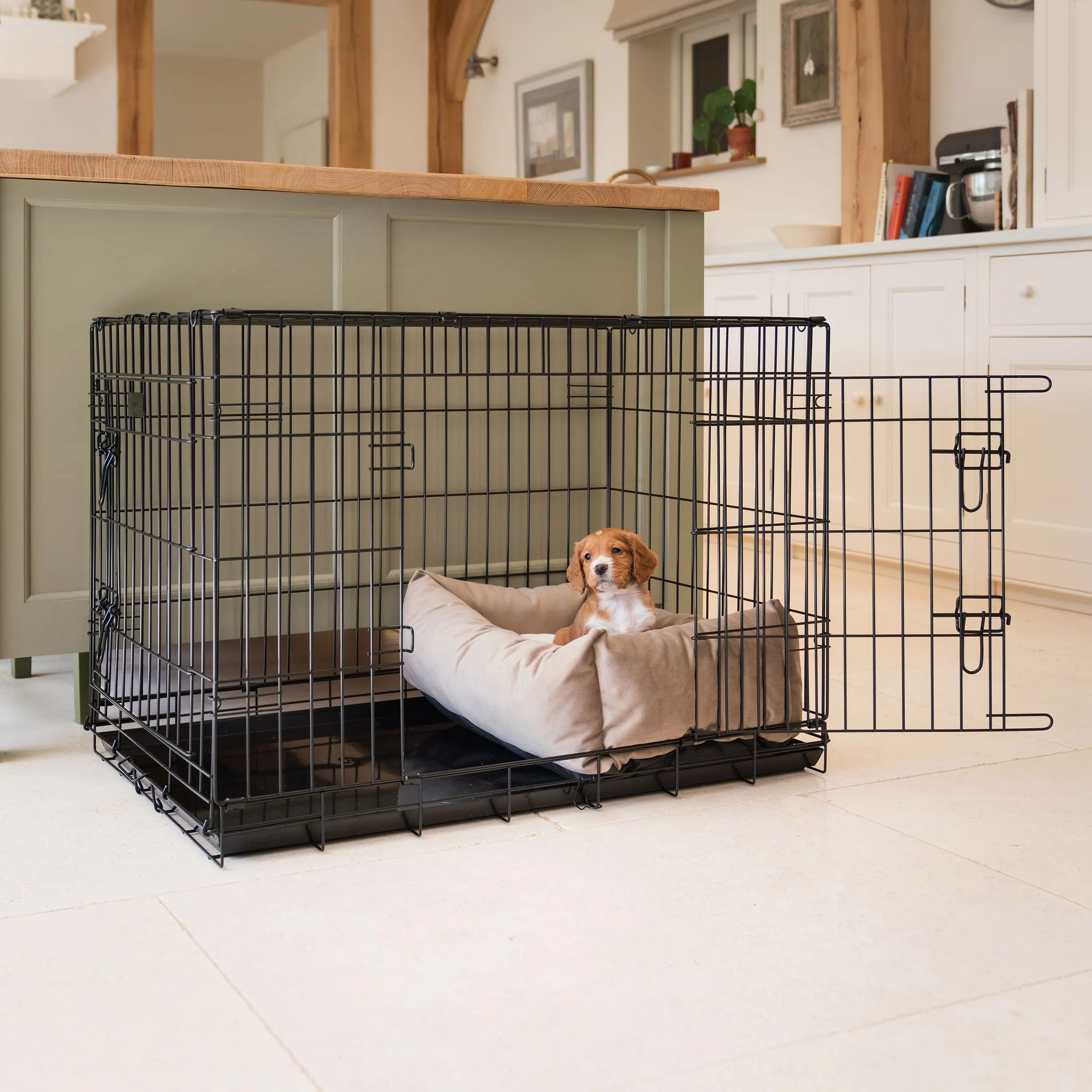 Cosy & Calming Puppy Crate Bed In Clay Velvet by Lords & Labradors