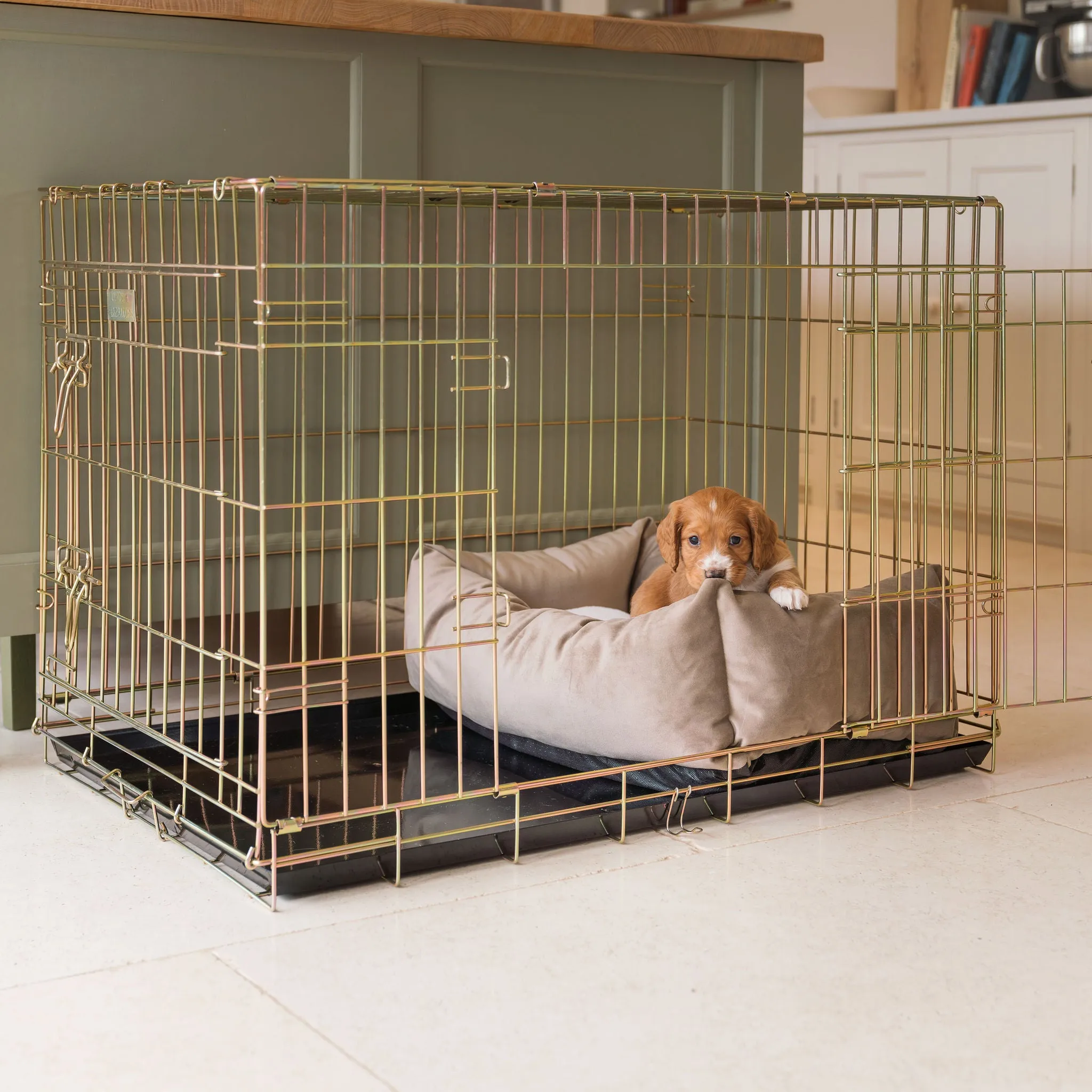 Cosy & Calming Puppy Crate Bed In Clay Velvet by Lords & Labradors