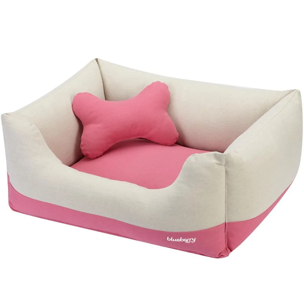 Cover-removable and Washable Color-block Linen Blend Dog Bed & Bed Cover Value Pack