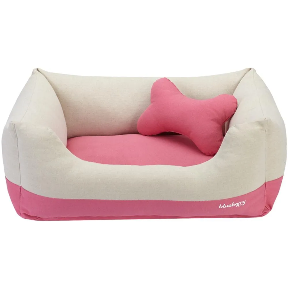 Cover-removable and Washable Dog Bed, Pink, Linen Blend
