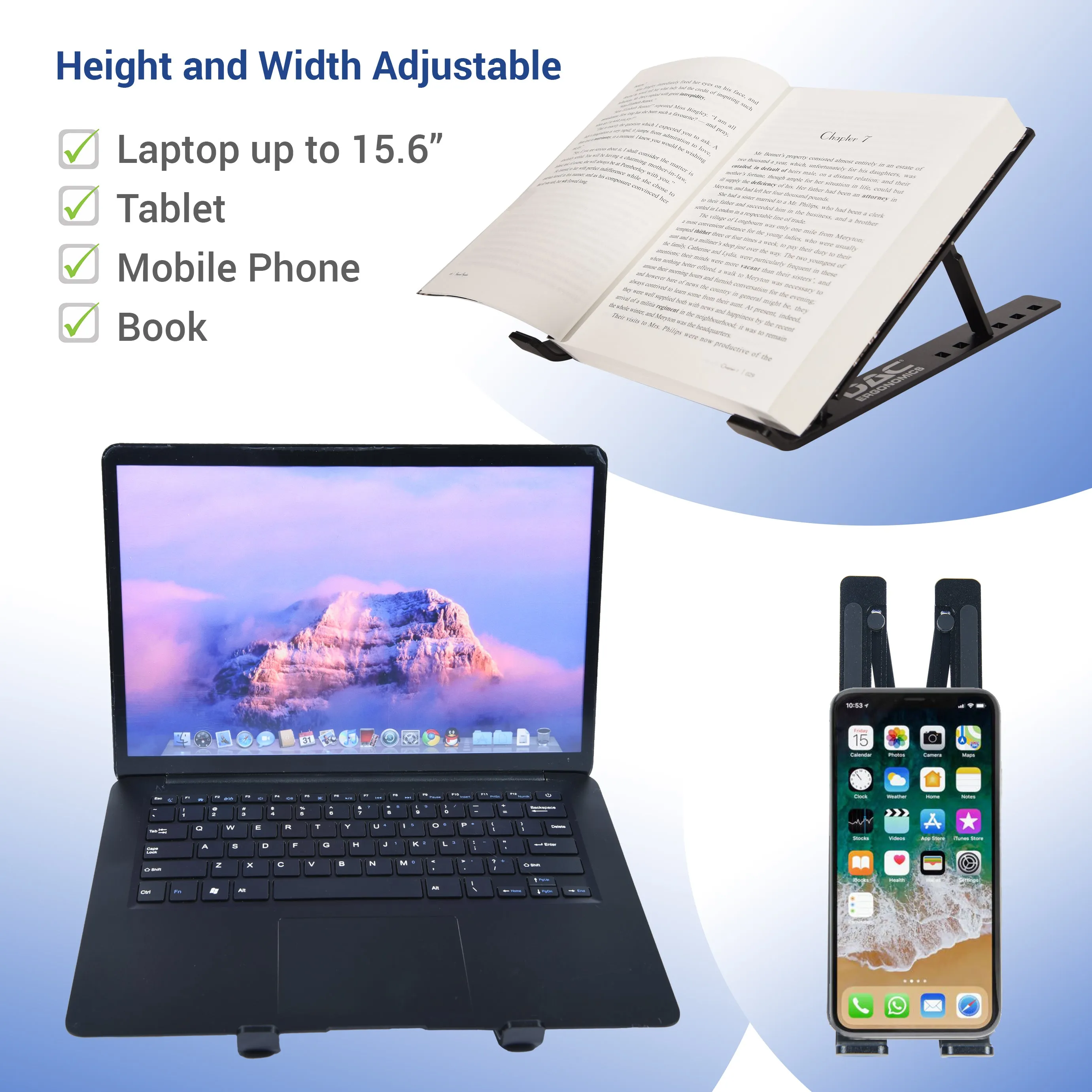 DAC® MP-222 Portable and Adjustable Laptop/Tablet Stand, Black