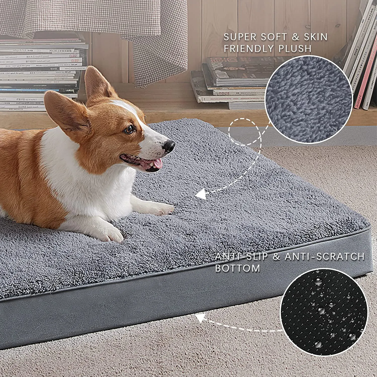 Egg-Crate Foam Dog Bed with Removable Washable Cover-M