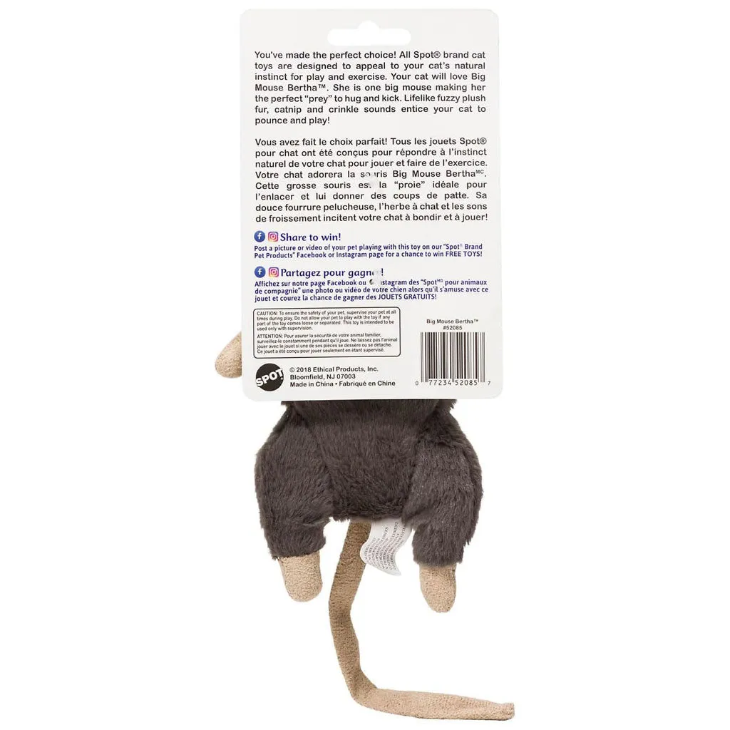 Ethical Pet Spot Big Mouse Bertha Cat Toy, Color Varies, 7-in