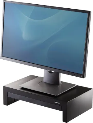 Fellowes Designer Suites Monitor Stand - 3-Height Adjustable Ergonomic Riser with Storage, 18kg Capacity, Black