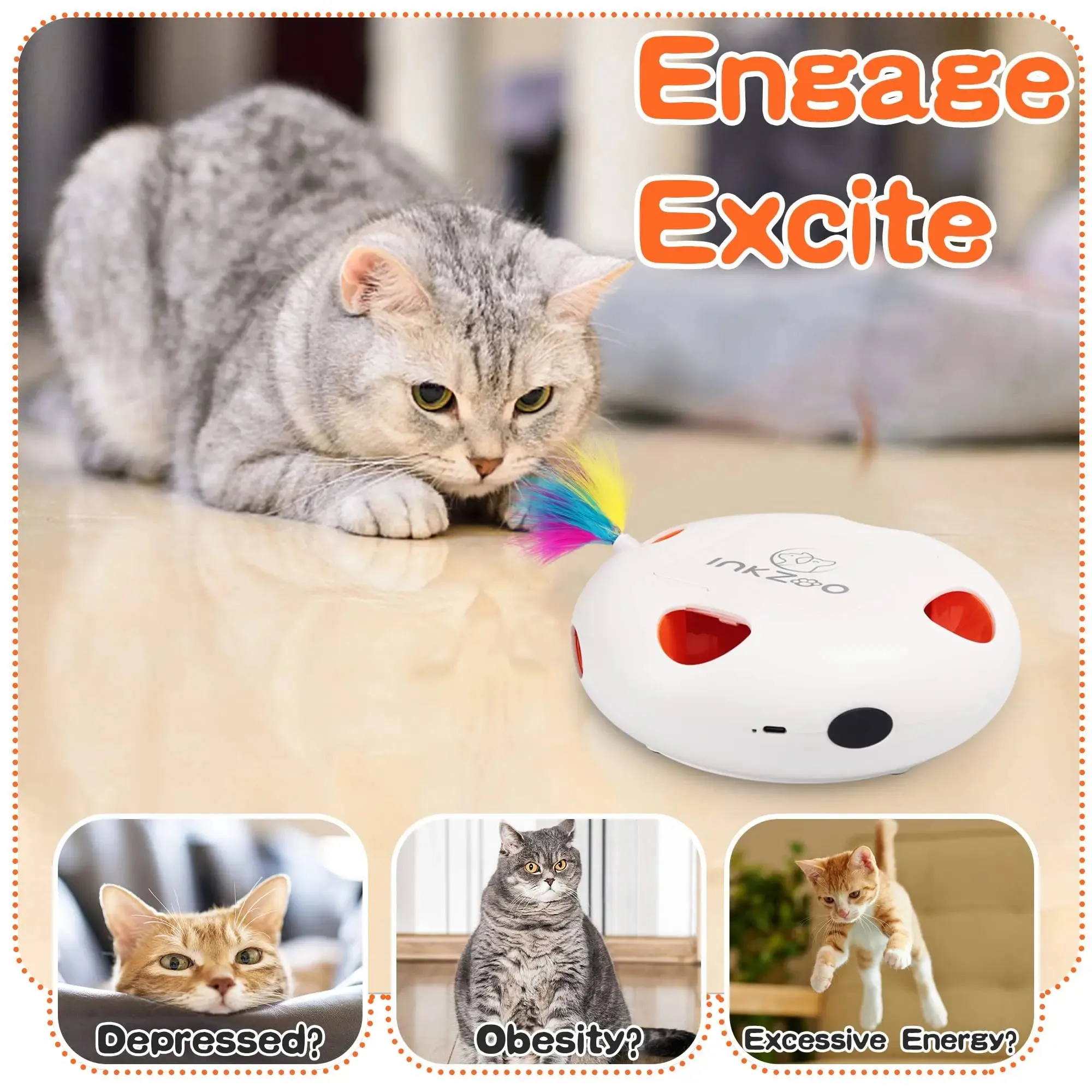 Interactive Cat Toy with Smart Feather, Automatic Standby, and Type-C Charging - Ideal for Indoor Cats