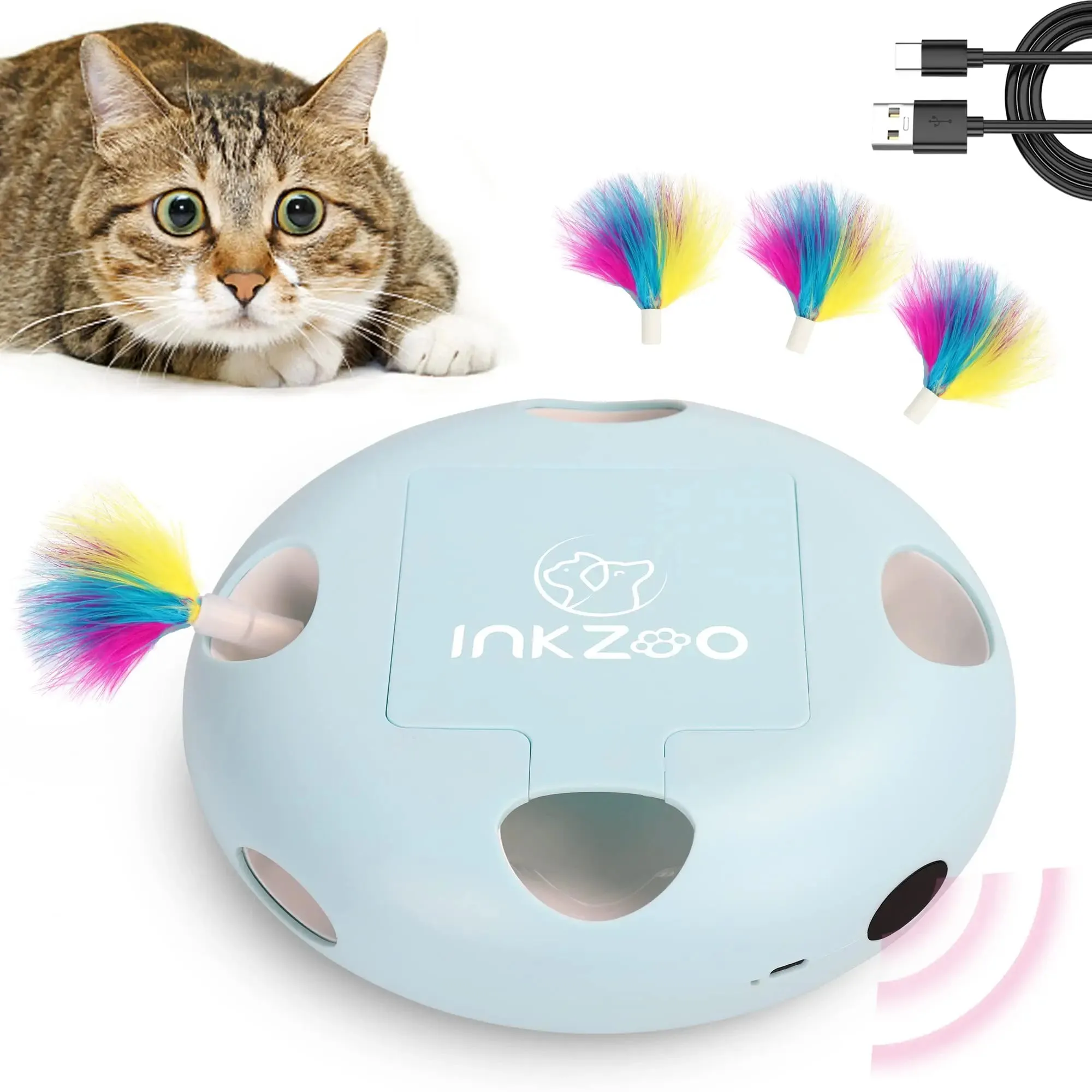 Interactive Cat Toy with Smart Feather, Automatic Standby, and Type-C Charging - Ideal for Indoor Cats