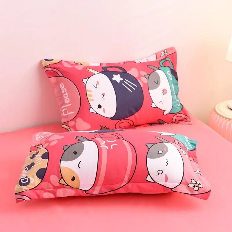 Japanese Pink Cats Bedding Set without Bed Flat Sheet