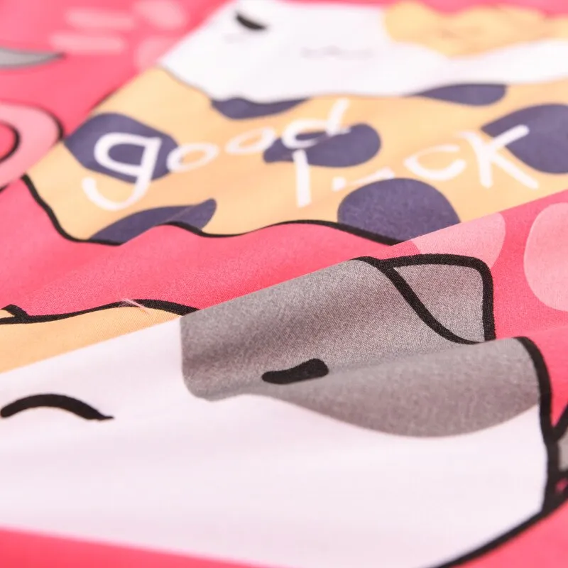 Japanese Pink Cats Bedding Set without Bed Flat Sheet