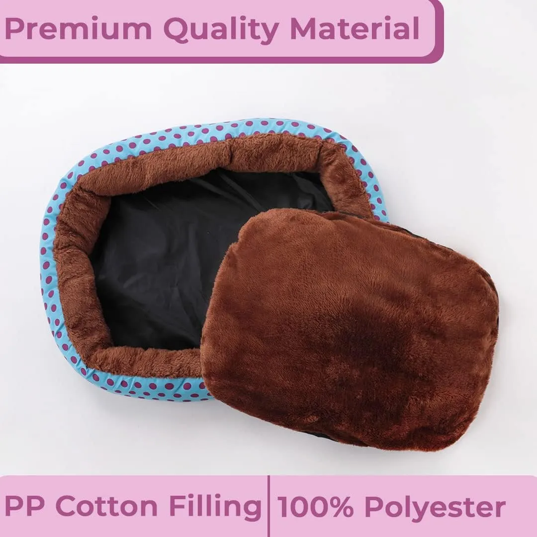 Kuber Industries Dog & Cat Bed|Soft Plush Top Pet Bed|Oxford Cloth Polyester Filling|Medium Washable Dog Bed|Circular Cat Bed with Rise-Edge Pillow|QY039BC-L|Blue & Coffee(Pack of 4)