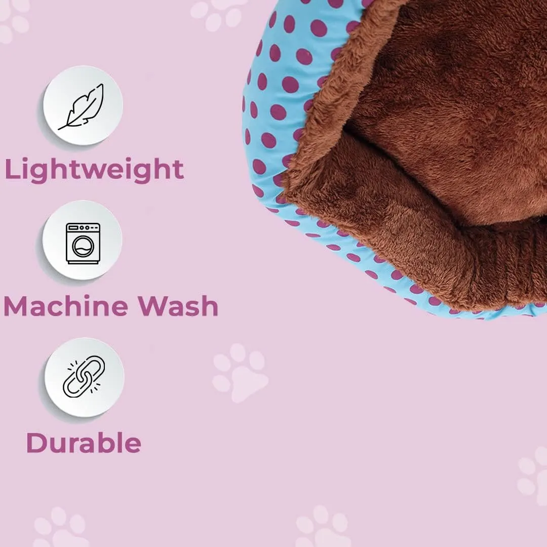 Kuber Industries Dog & Cat Bed|Soft Plush Top Pet Bed|Oxford Cloth Polyester Filling|Medium Washable Dog Bed|Circular Cat Bed with Rise-Edge Pillow|QY039BC-L|Blue & Coffee(Pack of 4)
