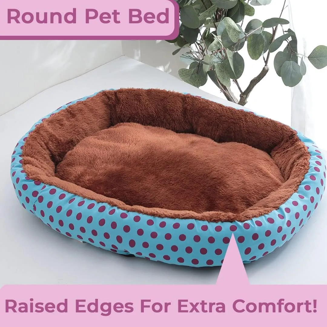 Kuber Industries Dog & Cat Bed|Soft Plush Top Pet Bed|Oxford Cloth Polyester Filling|Medium Washable Dog Bed|Circular Cat Bed with Rise-Edge Pillow|QY039BC-L|Blue & Coffee(Pack of 4)