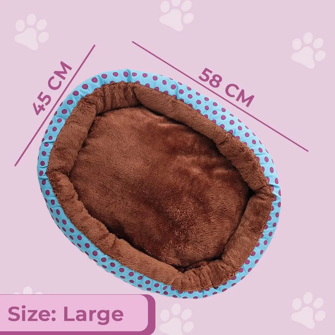 Kuber Industries Dog & Cat Bed|Soft Plush Top Pet Bed|Oxford Cloth Polyester Filling|Medium Washable Dog Bed|Circular Cat Bed with Rise-Edge Pillow|QY039BC-L|Blue & Coffee(Pack of 4)