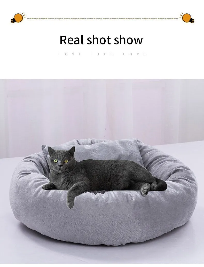 Pet Bed - Cute, ROUND PET SOFA Mat with Pillow. Winter Warm Pet House