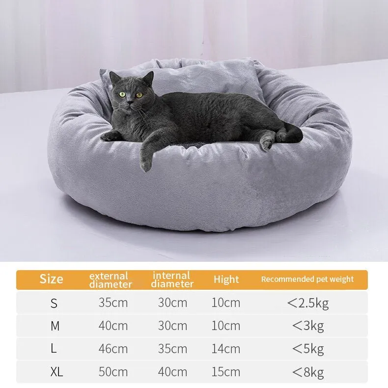 Pet Bed - Cute, ROUND PET SOFA Mat with Pillow. Winter Warm Pet House