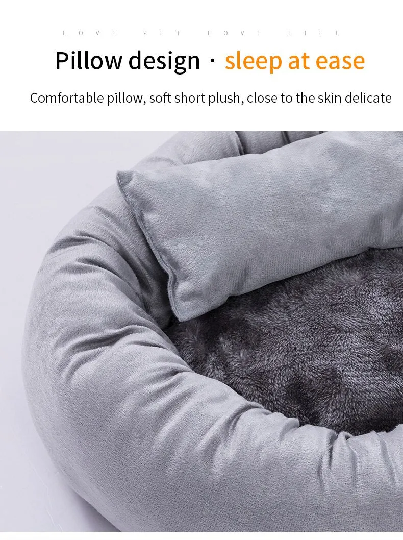 Pet Bed - Cute, ROUND PET SOFA Mat with Pillow. Winter Warm Pet House