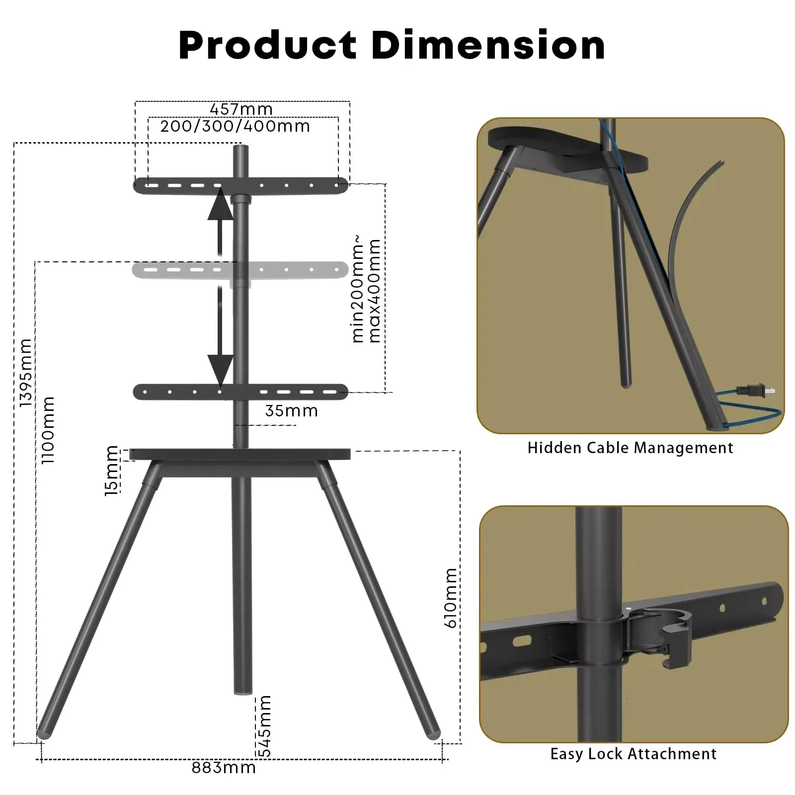 PUTORSEN 45 to 65 inch Universal Easel TV Stand (Black)