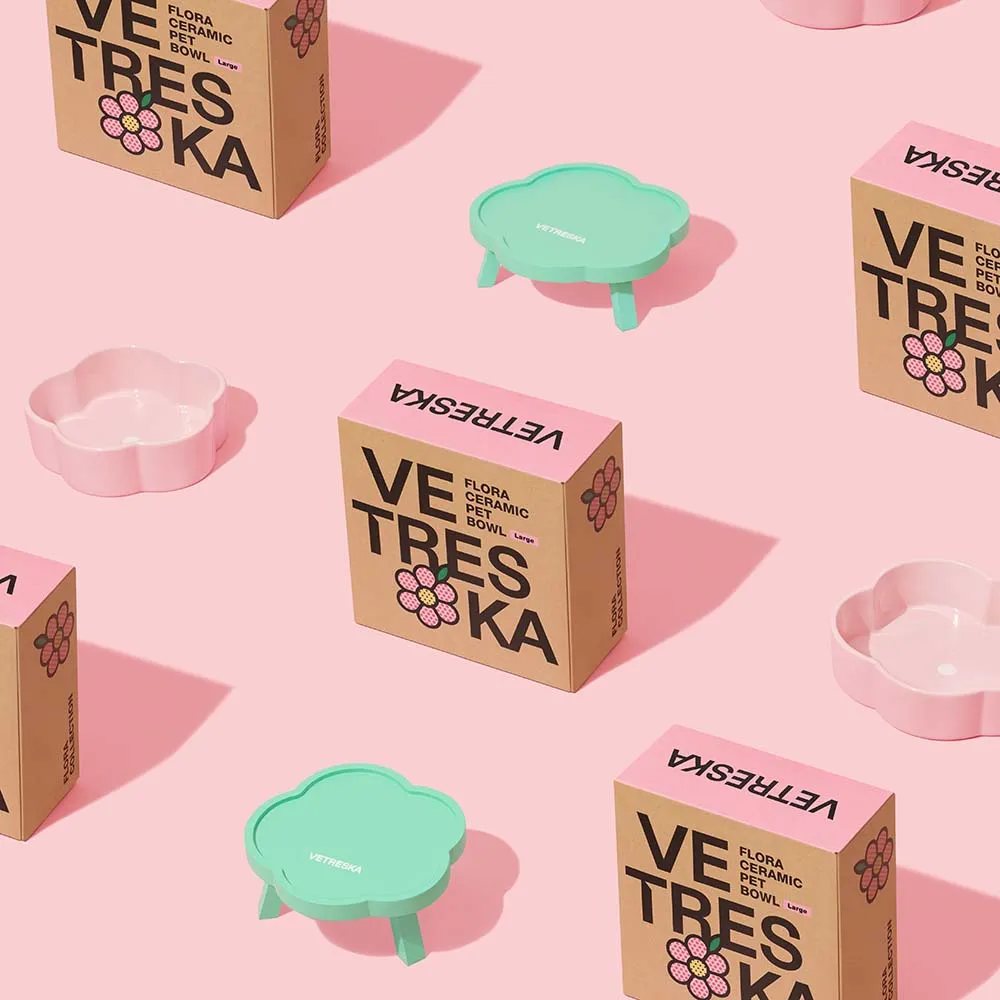 VETRESKA Flora Ceramic Elevated Bowl For Cats & Dogs