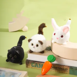Wagging Tail Cat and Little Bunny Lucky Plush Drawstring Toys