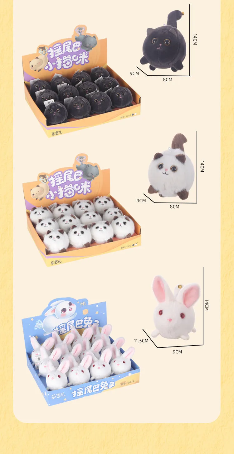 Wagging Tail Cat and Little Bunny Lucky Plush Drawstring Toys