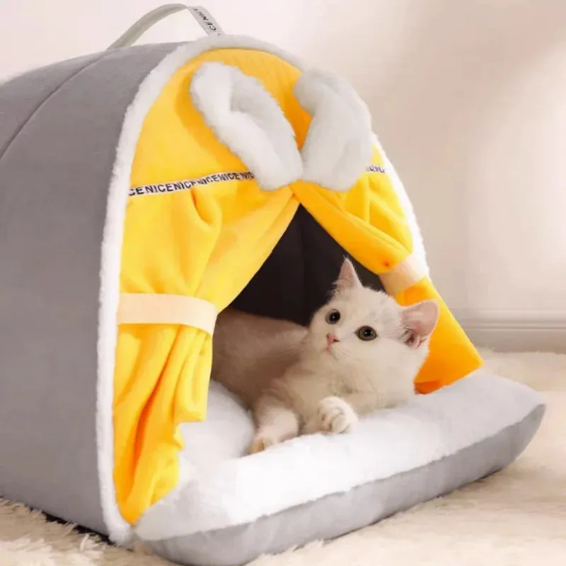 Winter Warm Cat House - Super Soft Cozy Cat Sleeping Cave, Thicken Cute Kitten Puppy Tents, Windproof Cat Bed Nest, Pet Supplies